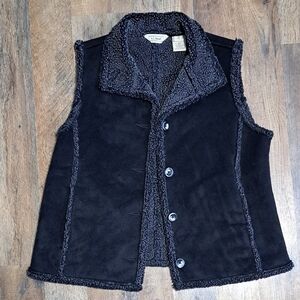 L.L. Bean Medium Regular, Black Fleece Button-Up Vest